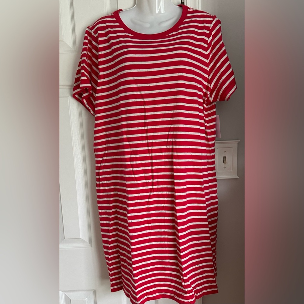 Red and White Striped T-Shirt Dress